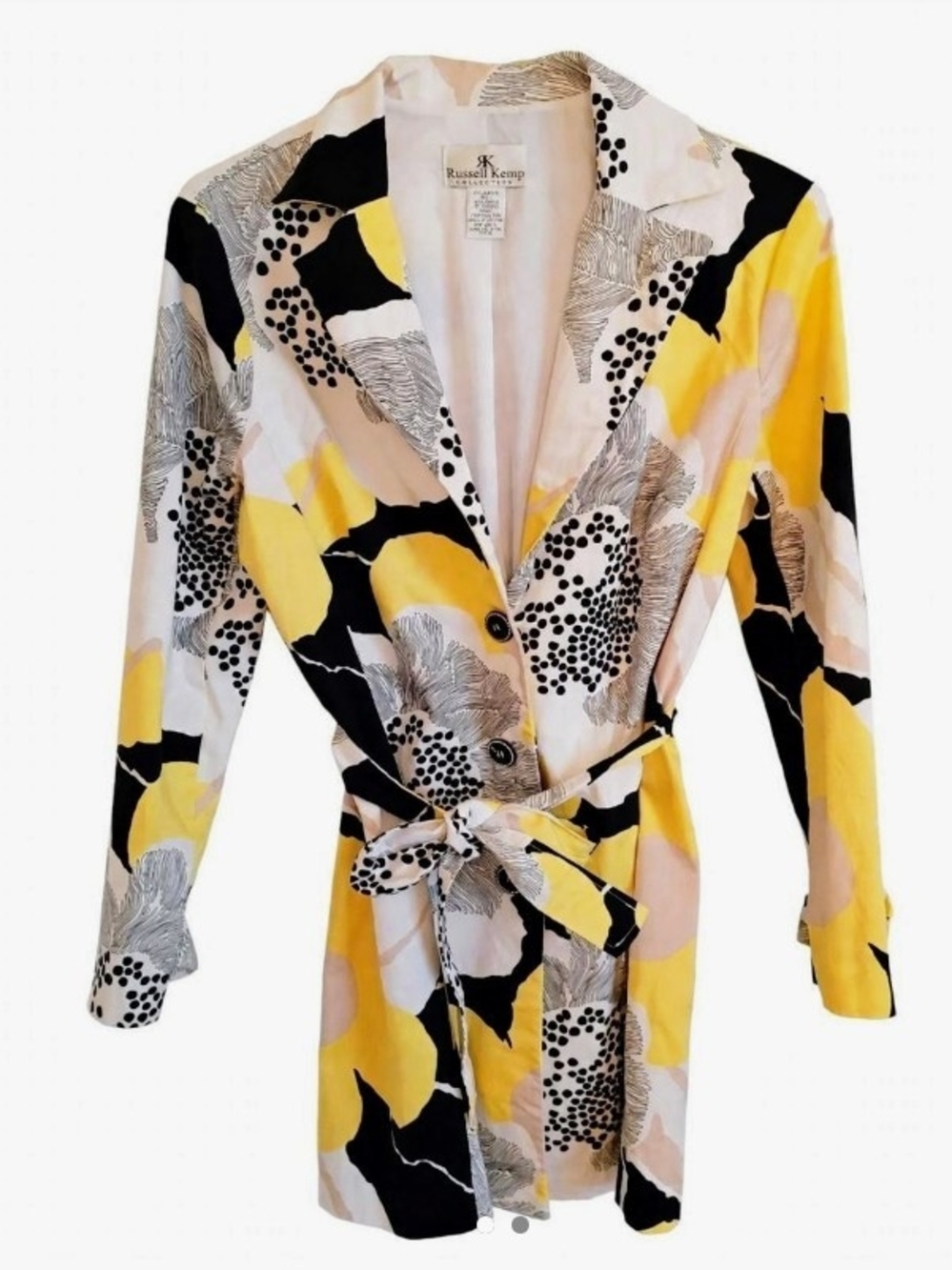 Russell Kemp Yellow Black and White Floral Belted Blazer